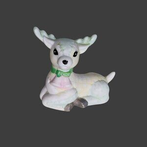 Vintage Reindeer Figurine, 1980s Flambro Cuddle Ups, Ceramic Deer Collectible